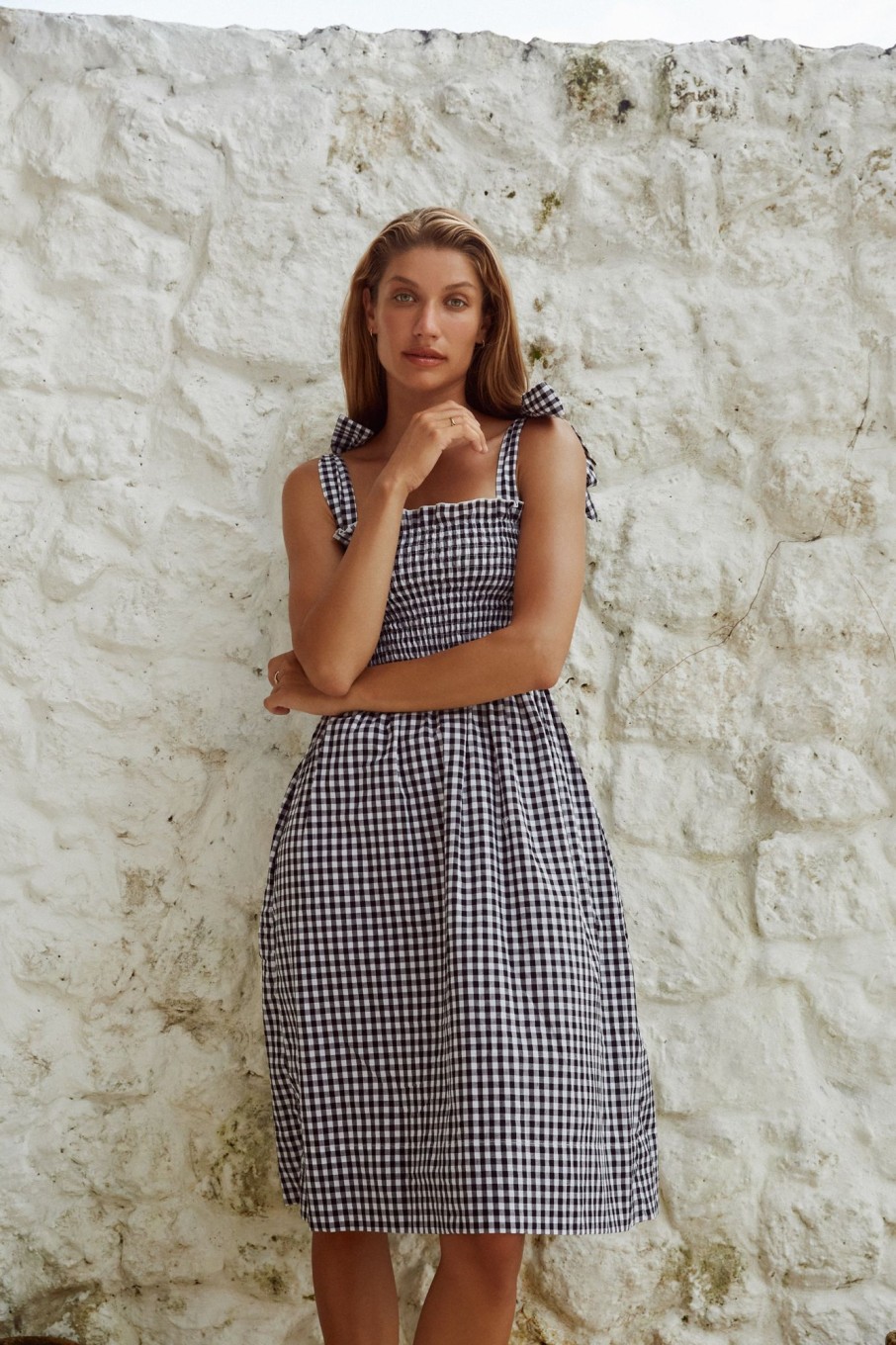 Women Hazel & Folk Dresses | Farrah Midi Dress|Black Gingham