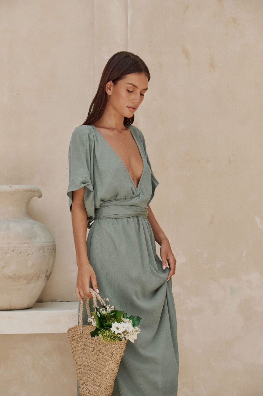 Women Hazel & Folk Bridesmaid | Melody Maxi Dress|Olive