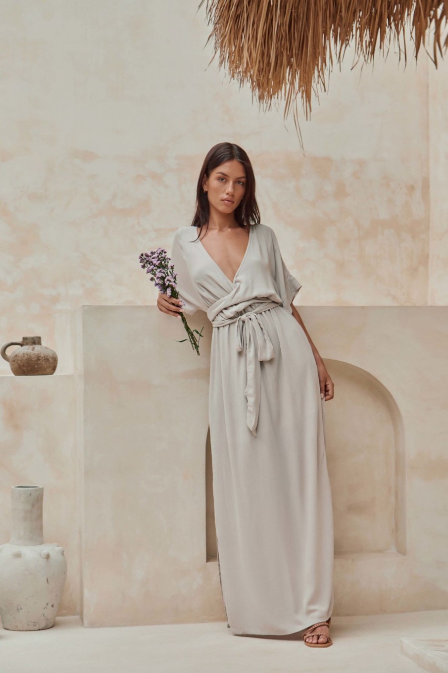 Women Hazel & Folk Bridesmaid | Melody Maxi Dress|Smokey Taupe